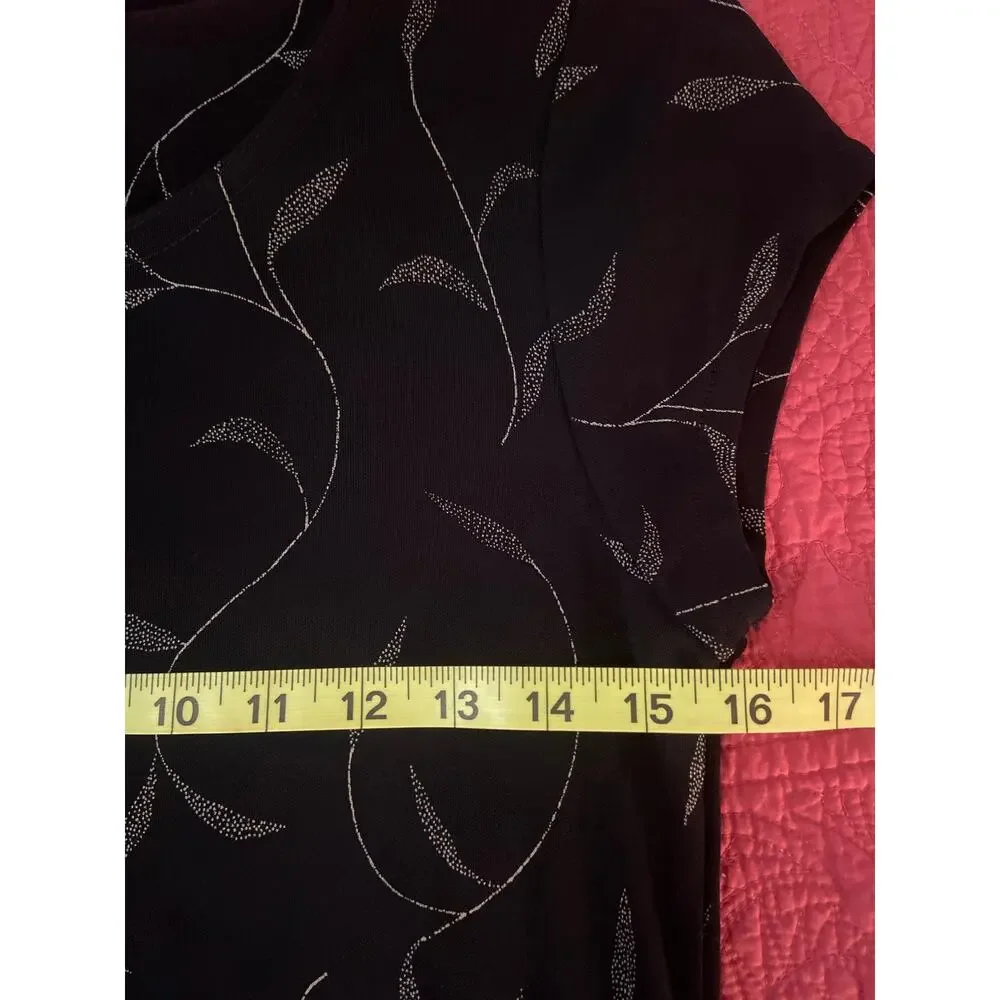 Banana Republic slinky knit black/tan botanical print short sleeve dress
